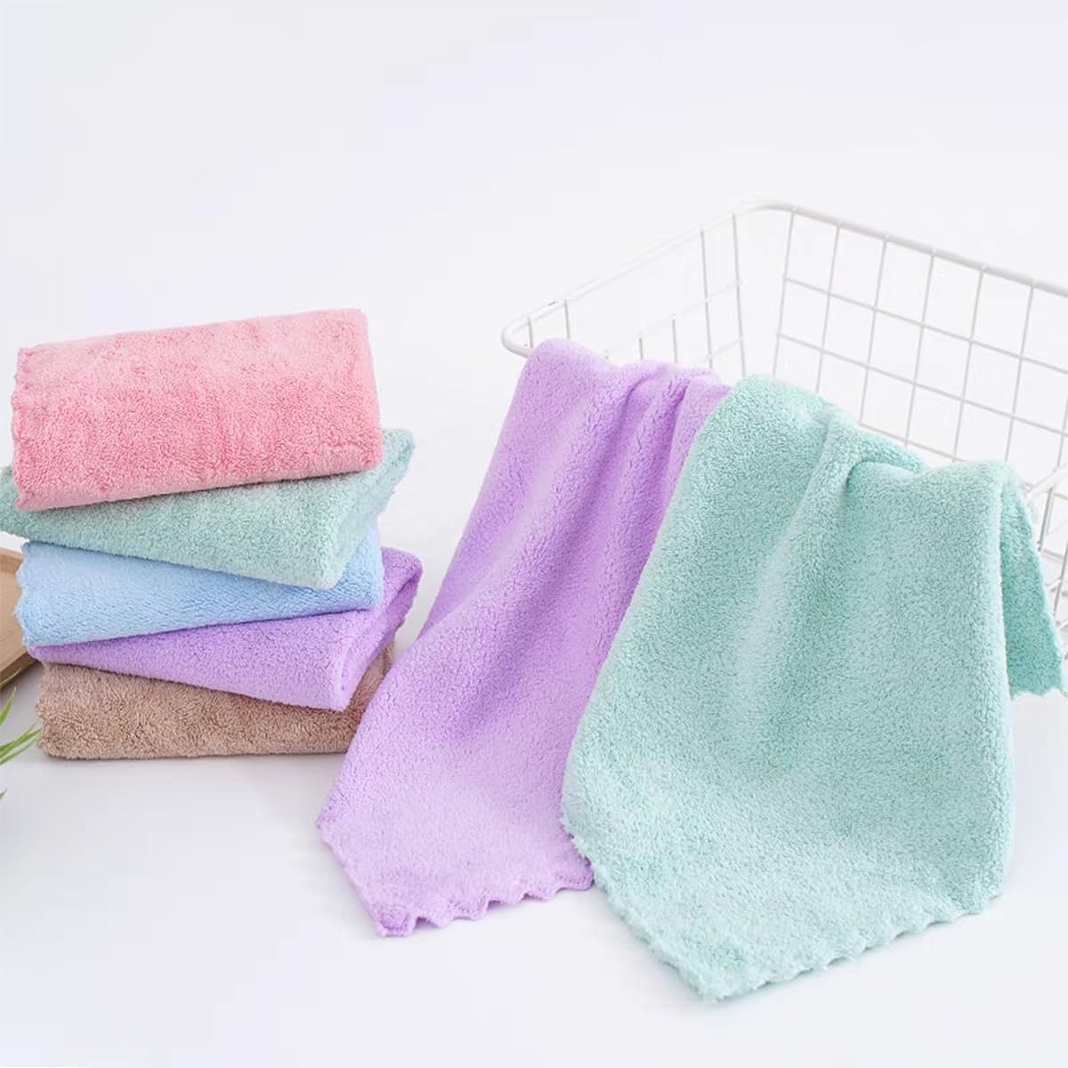 Premium Coral velvet Washcloths Set-5 Pack, Ultra Soft & Highly Absorbent Face Towels for Bath, Spa & Gym, Soft Feel Fingertip Towels Quick Drying Microfiber Hand Towel 29.5” x 13.8”Large Wash Cloths.