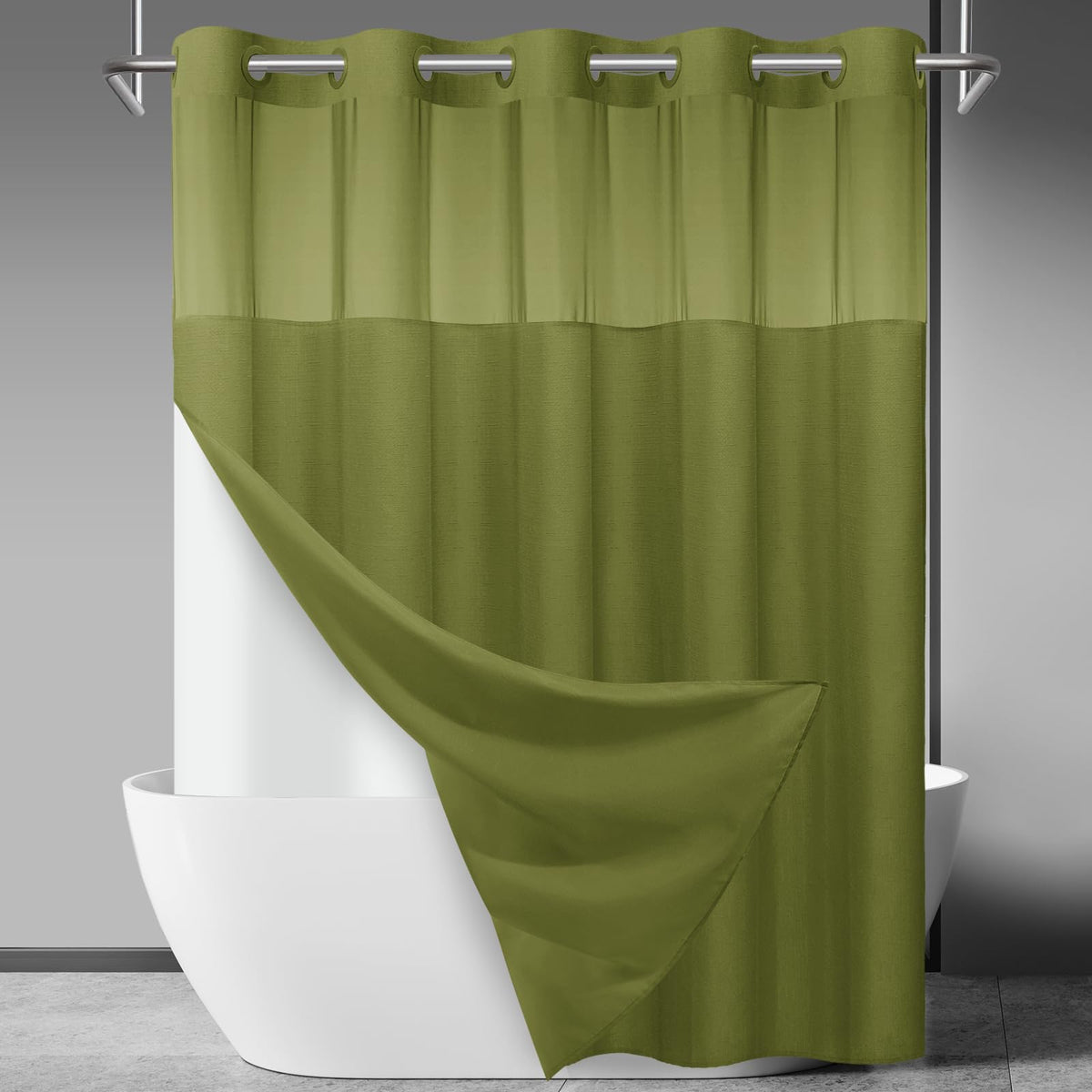 SORTTO Ringless Slub Shower Curtain with Snap in Liner, 71x74, Black