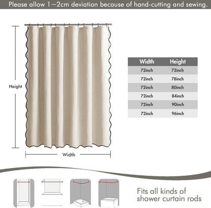 MIULEE 72"x84" Extra Long Scalloped Linen Shower Curtain Cream Beige