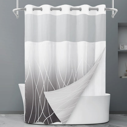 LXBNI Ringless Shower Curtain with Snap-in Liner, Gray White, 71 x 74 Inch