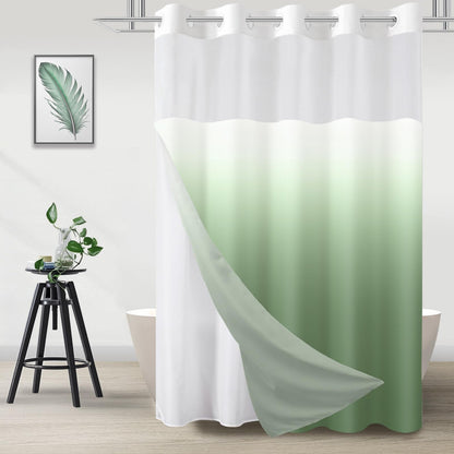 No Hook Shower Curtain and Liner Set, Ombre Black and White, 71x74