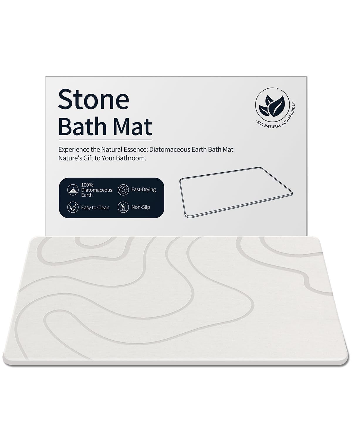 Stone Bath Mat for Bathroom, Diatomaceous Earth Shower Mat, Quick Dry, Grey