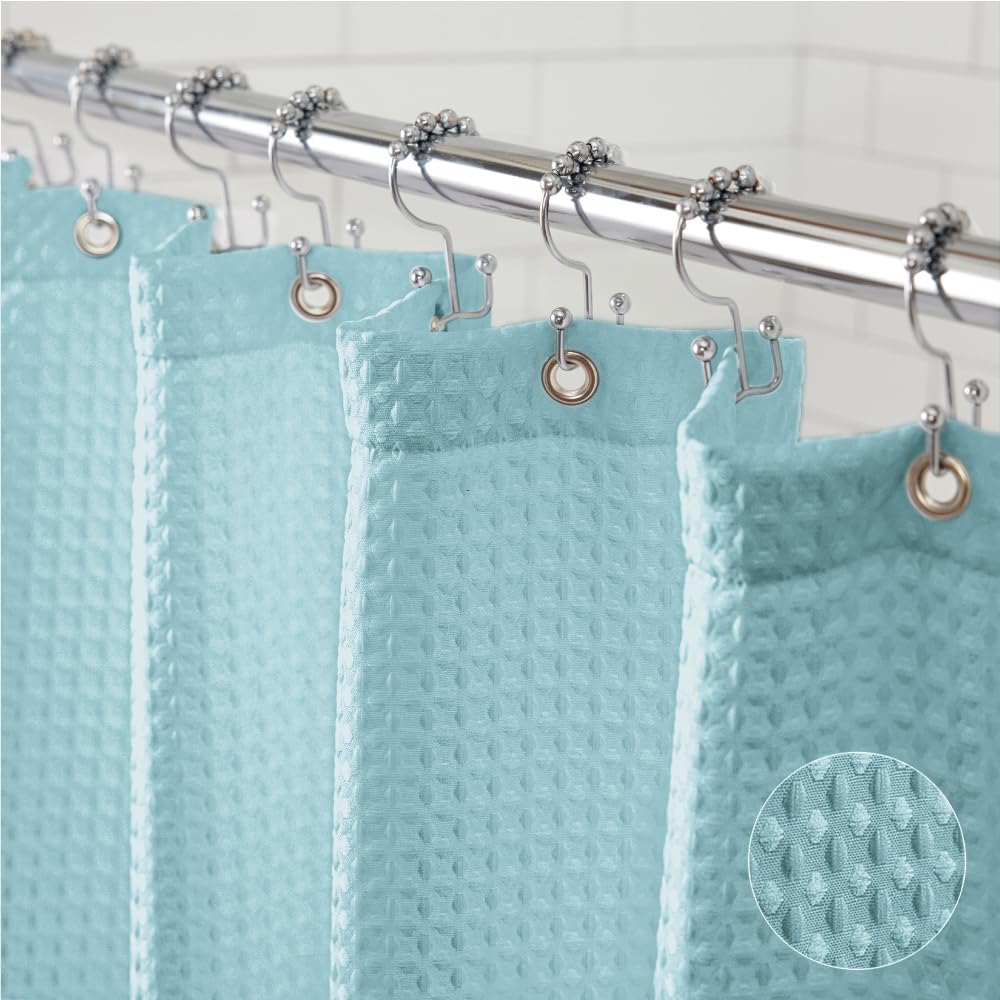 GORILLA GRIP White Waffle Style Textured Fabric Shower Curtain, 72x72