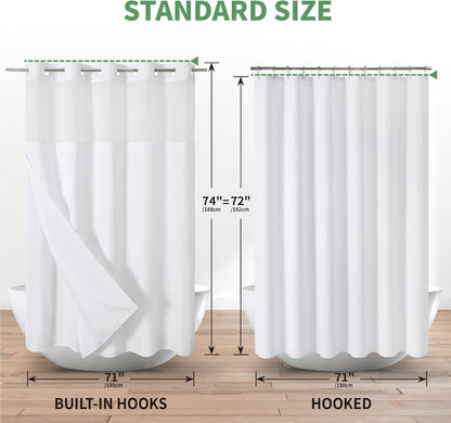 eachope White No Hook Shower Curtain with Snap-in Fabric Liner Set,Slub Textured Fabric Shower Curtains for Bathroom,Hotel Style Modern Shower Curtain,Water Repellent & Washable,71x74(72)