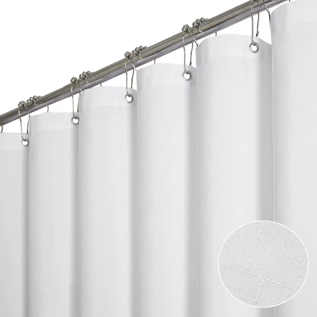 BTTN Beige Linen Textured Waterproof Cloth Shower Curtain Set, 72x72, Cream