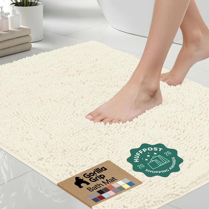 GORILLA GRIP Bath Rug Mat for Bathroom, Absorbent Chenille, 24x17 Gray