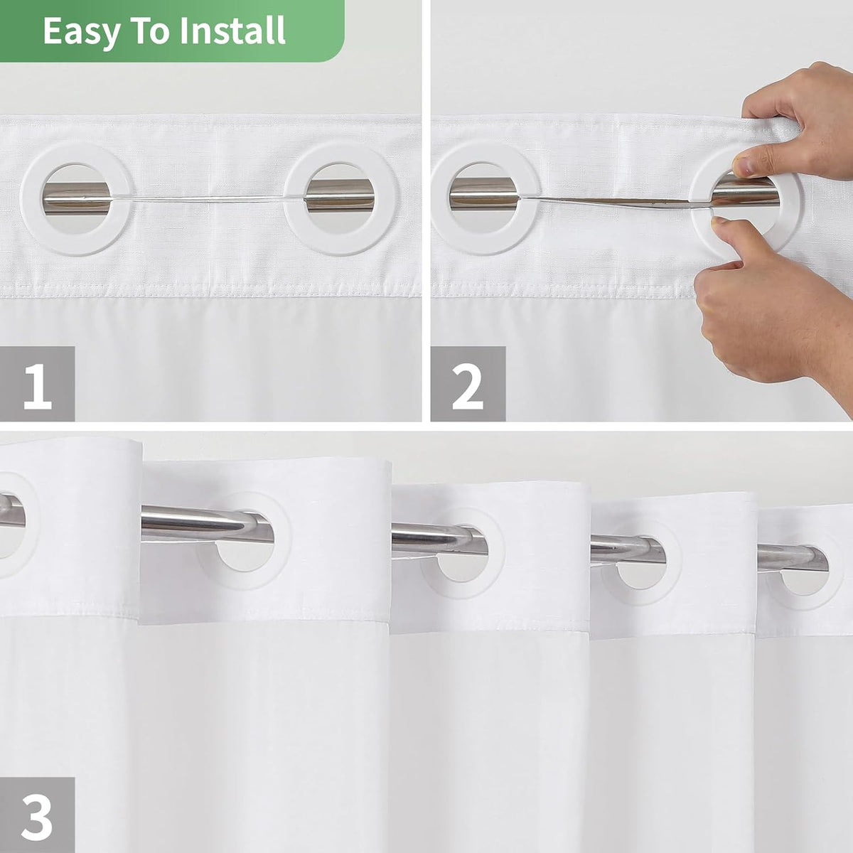 eachope White No Hook Shower Curtain with Snap-in Fabric Liner Set,Slub Textured Fabric Shower Curtains for Bathroom,Hotel Style Modern Shower Curtain,Water Repellent & Washable,71x74(72)