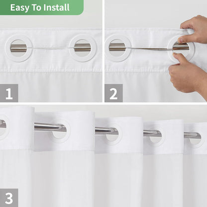 eachope White No Hook Shower Curtain with Snap-in Fabric Liner Set,Slub Textured Fabric Shower Curtains for Bathroom,Hotel Style Modern Shower Curtain,Water Repellent & Washable,71x74(72)