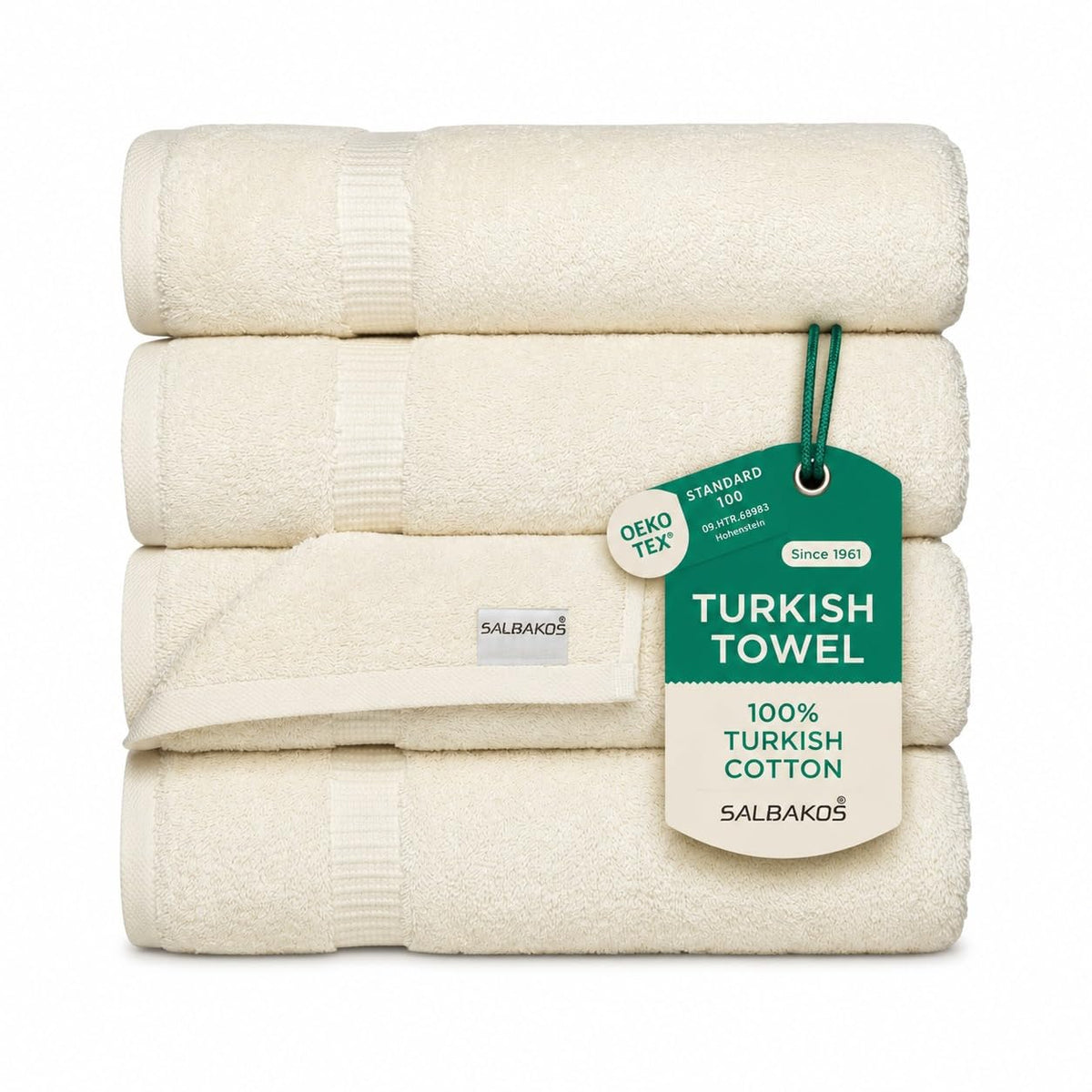 SALBAKOS 4-Piece 100% Turkish Cotton Bath Towels, 27x54 inch, White