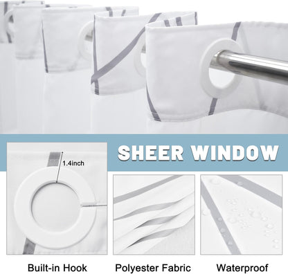 LXBNI Ringless Shower Curtain with Snap-in Liner, Gray White, 71 x 74 Inch