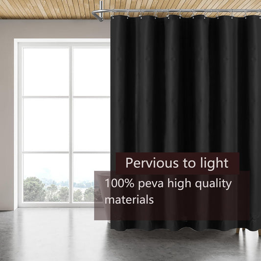 TIKABC Black Shower Curtain Liner, 4G PEVA Shower Liner, Plastic Waterproof Shower Curtains, 72x72 inch with Grommet Holes 3 Magnetic Weights(Black)