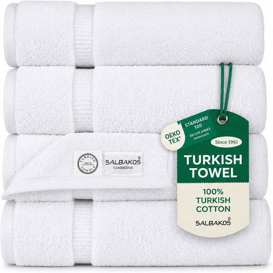 SALBAKOS 4-Piece 100% Turkish Cotton Bath Towels, 27x54 inch, White