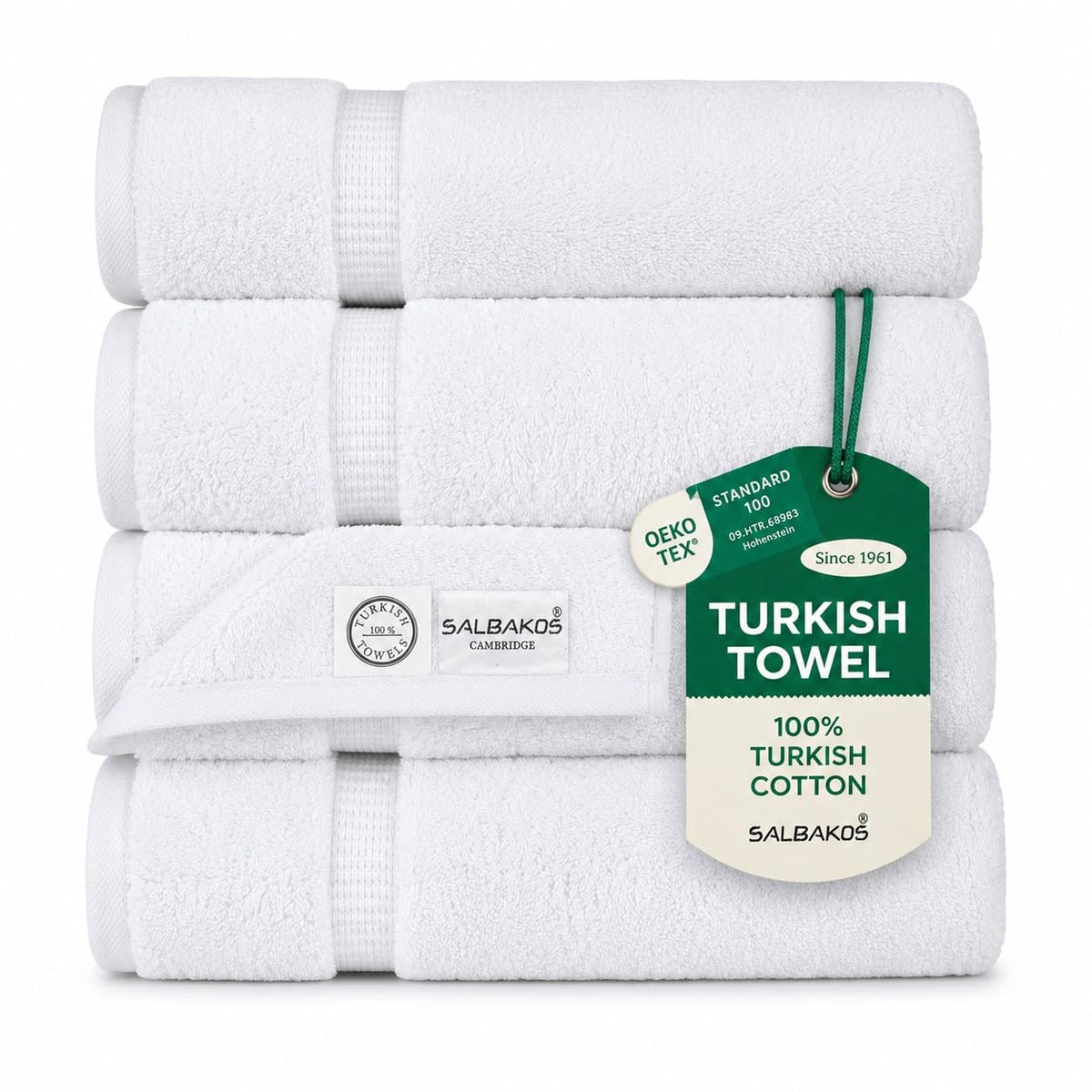 SALBAKOS 4-Piece 100% Turkish Cotton Bath Towels, 27x54 inch, White