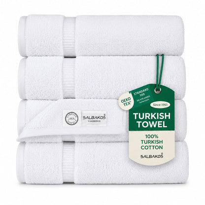 SALBAKOS 4-Piece 100% Turkish Cotton Bath Towels, 27x54 inch, White