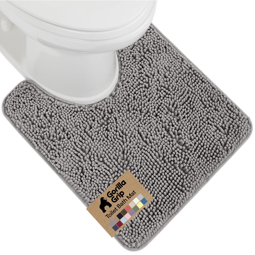 GORILLA GRIP Bath Rug Mat for Bathroom, Absorbent Chenille, 24x17 Gray