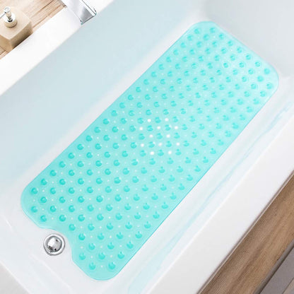 TEESHLY Bathtub Mats for Shower Tub, Extra Long Non-Slip 39 x 16 Inch Bath Mat with Drain Holes and Suction Cups, BathMat for Bathroom with Machine Washable (Clear Grey)