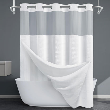 256GSM Heavyweight Ringless Waffle Shower Curtain with Liner, 71x74, Grey