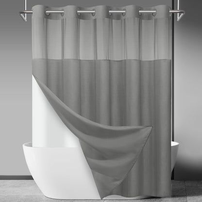 SORTTO Ringless Slub Shower Curtain with Snap in Liner, 71x74, Black