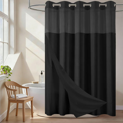 No Hook Shower Curtain and Liner Set, Ombre Black and White, 71x74