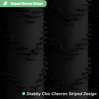 Dynamene Boho Farmhouse Fabric Shower Curtain Tufted Chevron 72"x72" Black