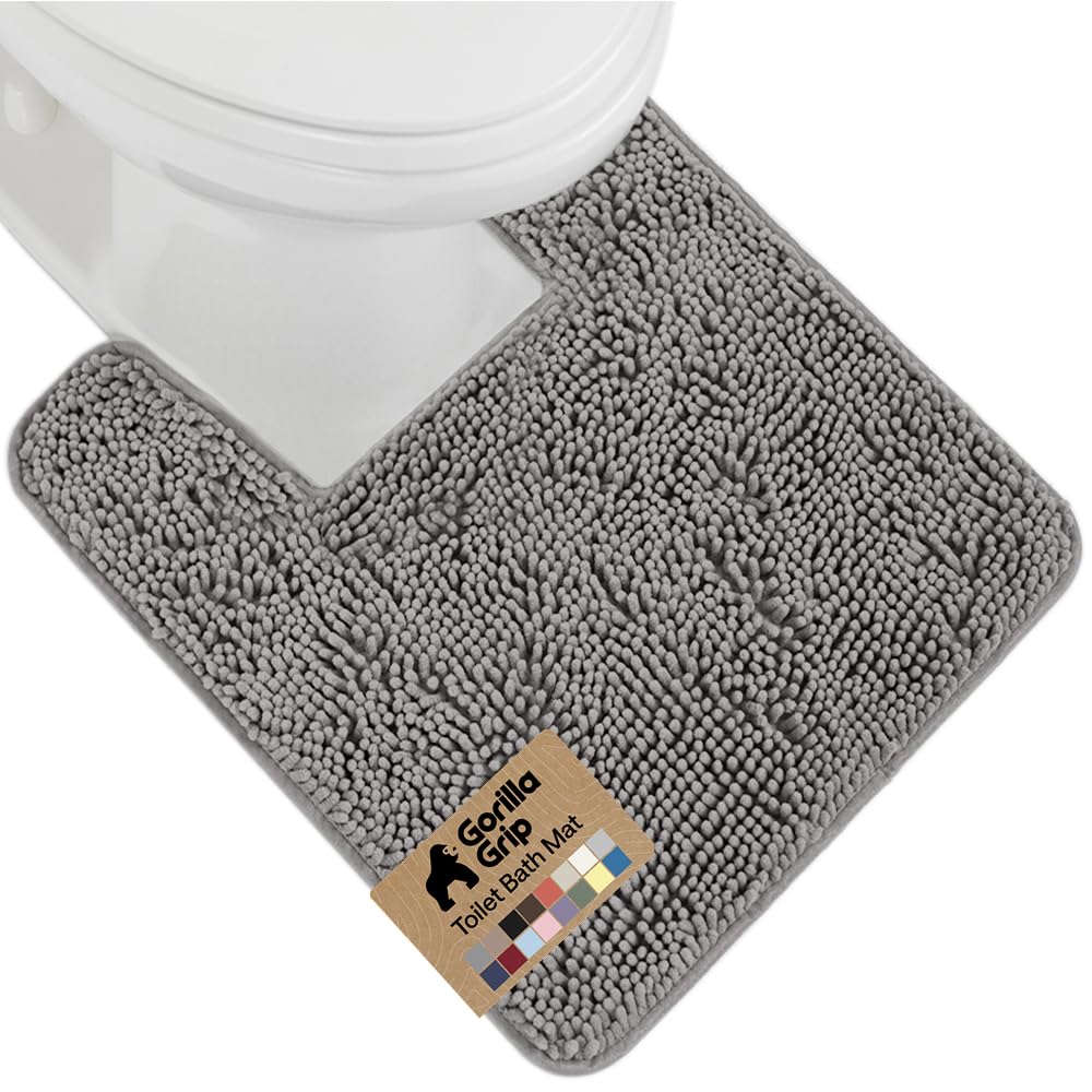 GORILLA GRIP Bath Rug Mat for Bathroom, Absorbent Chenille, 24x17 Gray