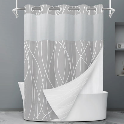LXBNI Ringless Shower Curtain with Snap-in Liner, Gray White, 71 x 74 Inch