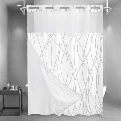 LXBNI Ringless Shower Curtain with Snap-in Liner, Gray White, 71 x 74 Inch