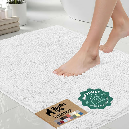GORILLA GRIP Bath Rug Mat for Bathroom, Absorbent Chenille, 24x17 Gray
