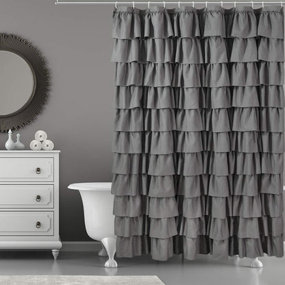 White Ruffle Shower Curtain for Bathroom,72 x 72 Inches, Farmhouse Style