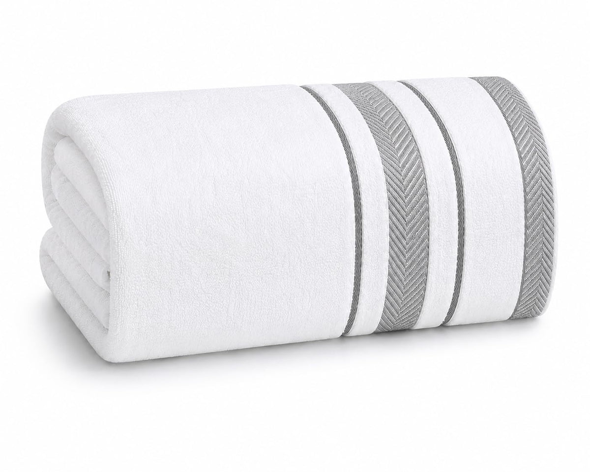 Bath Towels Set for Bathroom – Luxury 6-Piece Cotton Towels, Soft Absorbent & Quick Dry, 600 GSM Bath Towels for Bathroom, Hotel Spa Quality (White/Charcoal, 6- Bath Towel Set)