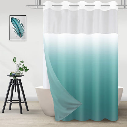 No Hook Shower Curtain and Liner Set, Ombre Black and White, 71x74