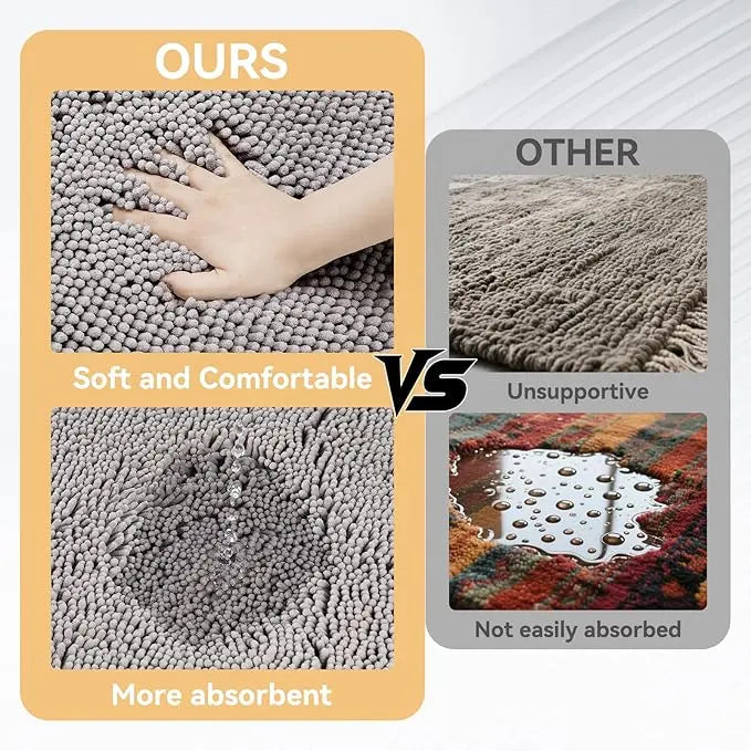 Plush Low-Density Low-Lint Water Absorbent Bathroom Mat - Washable Soft Absorbent Dog Drying Doormat, Quick-Drying Chenille Indoor-Outdoor Bathroom Rug, Gray