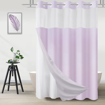 No Hook Shower Curtain and Liner Set, Ombre Black and White, 71x74
