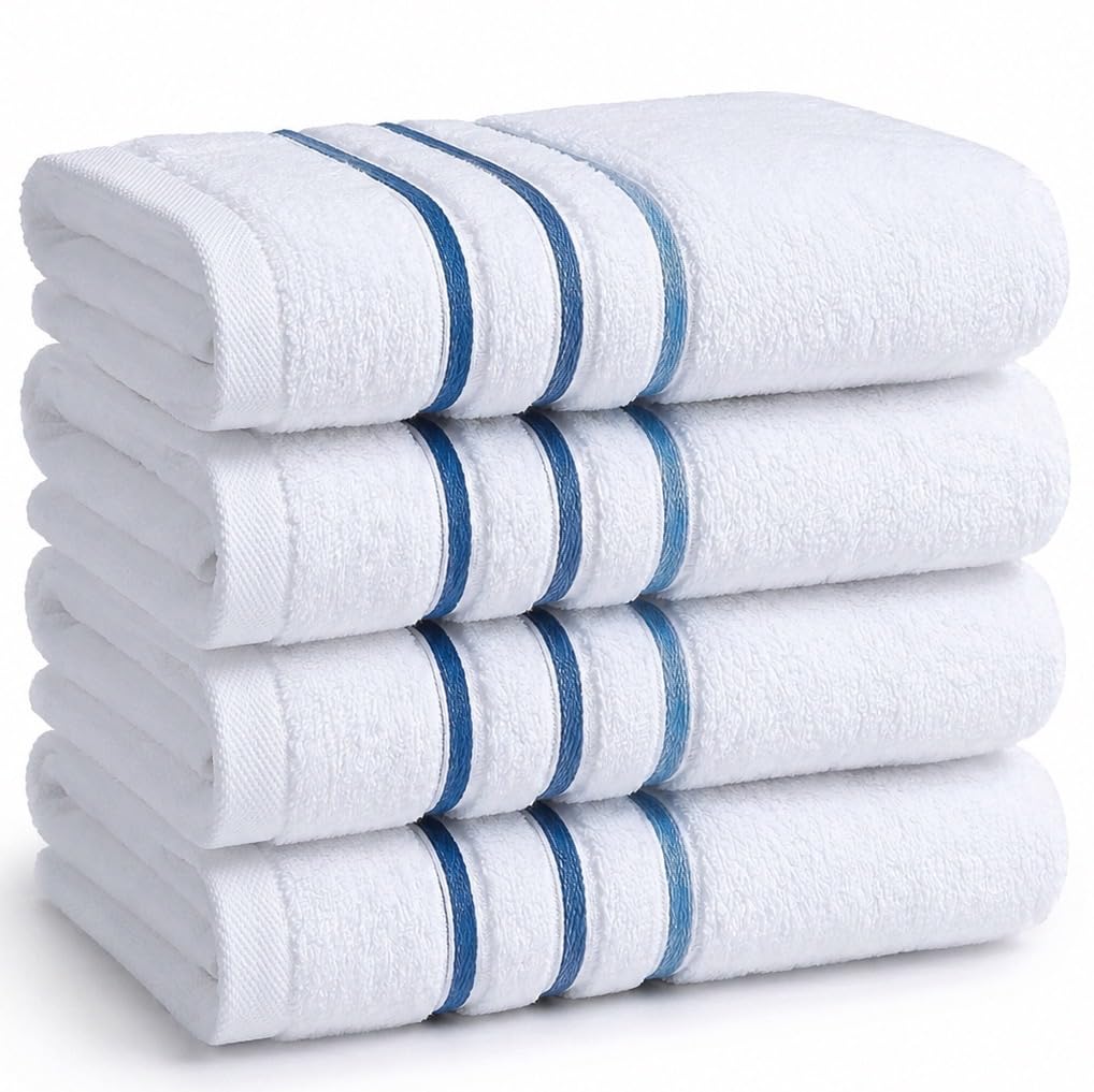 Bath Towels Set for Bathroom – Luxury 6-Piece Cotton Towels, Soft Absorbent & Quick Dry, 600 GSM Bath Towels for Bathroom, Hotel Spa Quality (White/Charcoal, 6- Bath Towel Set)