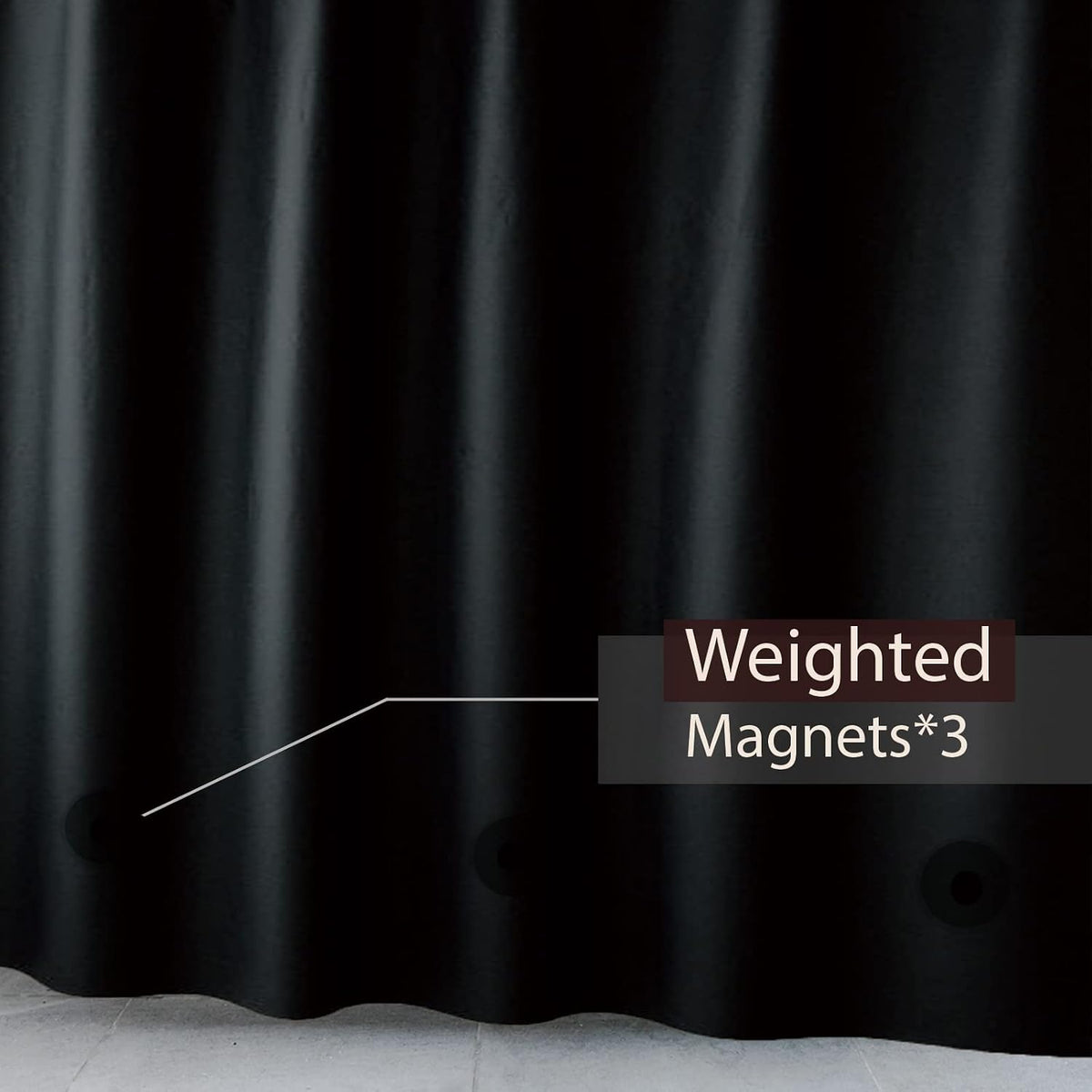 TIKABC Black Shower Curtain Liner, 4G PEVA Shower Liner, Plastic Waterproof Shower Curtains, 72x72 inch with Grommet Holes 3 Magnetic Weights(Black)
