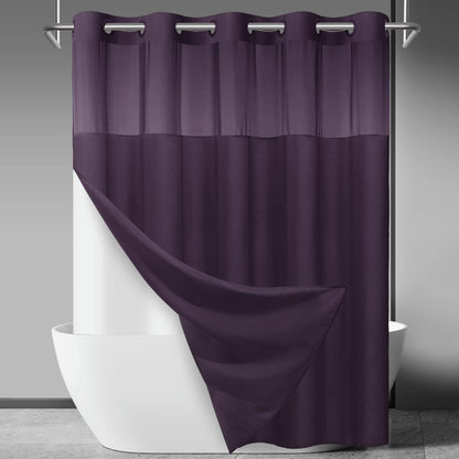 SORTTO Ringless Slub Shower Curtain with Snap in Liner, 71x74, Black