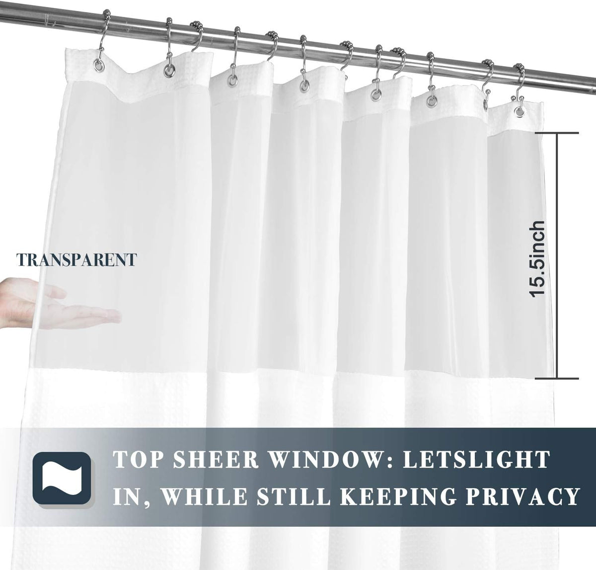 N&Y HOME Waffle Weave Shower Curtain with Snap-in Liner Set White, 71x72