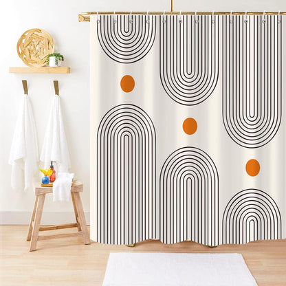 Boho Mid Century Shower Curtain, Modern Abstract with Hooks 72x72