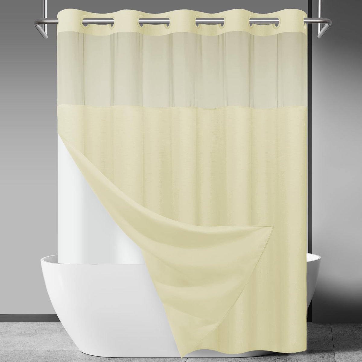 SORTTO Ringless Slub Shower Curtain with Snap in Liner, 71x74, Black