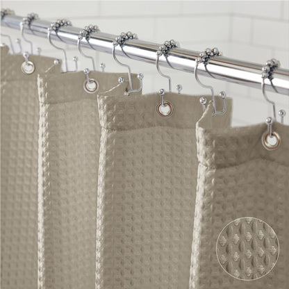 GORILLA GRIP White Waffle Style Textured Fabric Shower Curtain, 72x72