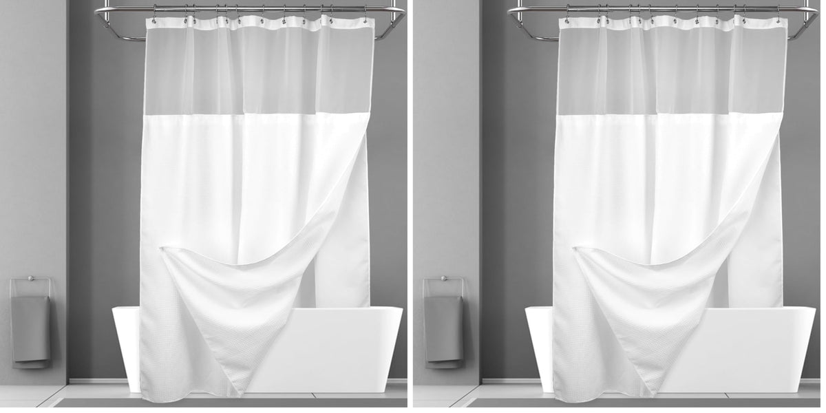 N&Y HOME Waffle Weave Shower Curtain with Snap-in Liner Set White, 71x72