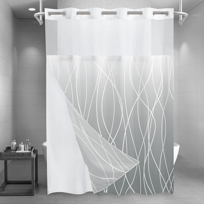 LXBNI Ringless Shower Curtain with Snap-in Liner, Gray White, 71 x 74 Inch