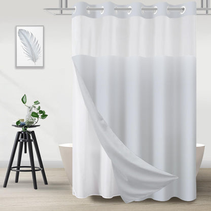 No Hook Shower Curtain and Liner Set, Ombre Black and White, 71x74
