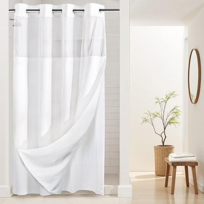 River Dream Waffle No Hook Shower Curtain with Liner,Navy Blue,71x74
