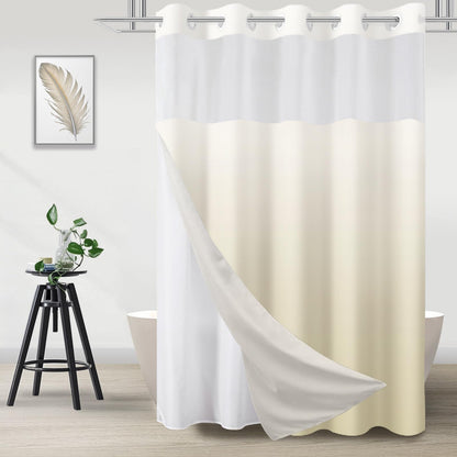 No Hook Shower Curtain and Liner Set, Ombre Black and White, 71x74