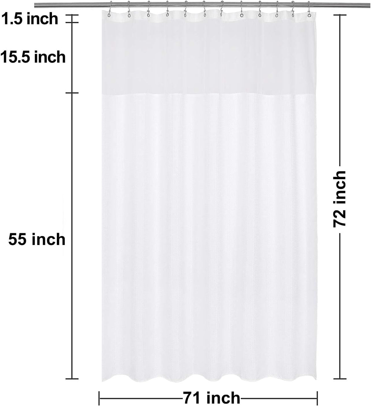 N&Y HOME Waffle Weave Shower Curtain with Snap-in Liner Set White, 71x72