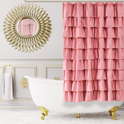 White Ruffle Shower Curtain for Bathroom,72 x 72 Inches, Farmhouse Style