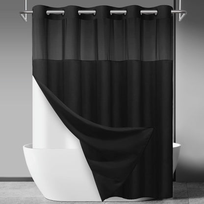 SORTTO Ringless Slub Shower Curtain with Snap in Liner, 71x74, Black