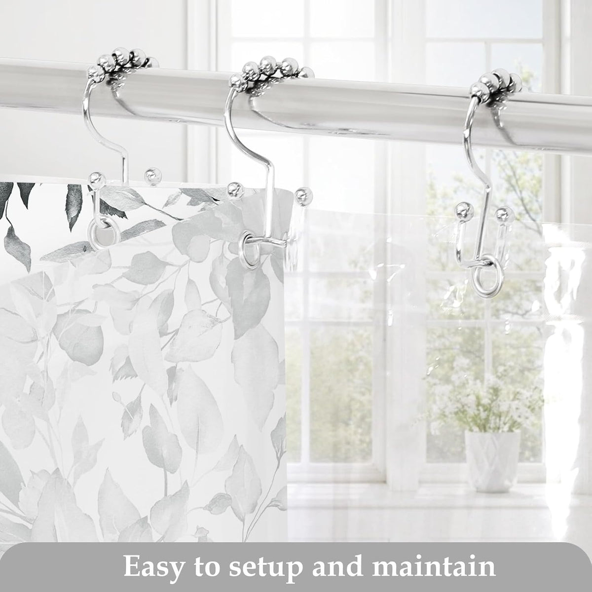 Gibelle 3 in 1 Shower Curtain Set, Grey Eucalyptus Curtain 72x72