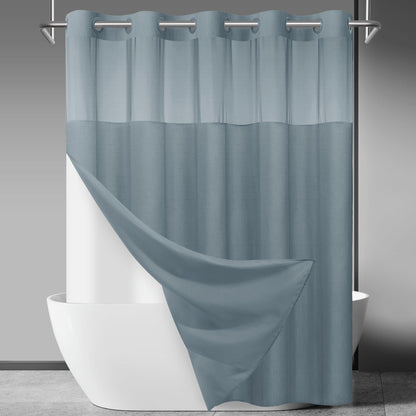 SORTTO Ringless Slub Shower Curtain with Snap in Liner, 71x74, Black